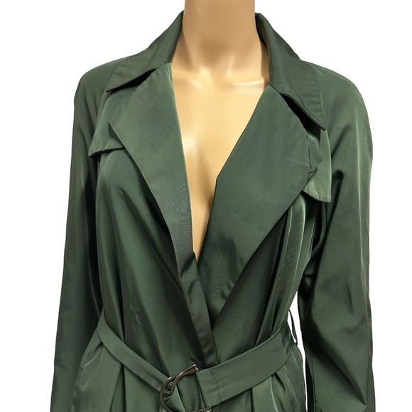Zara Basic Green Belted Open Front Trench Coat with Pockets Womens XS - Picture 2 of 15